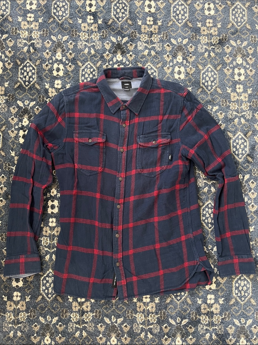 Vans Navy and Red Plaid Button-Up Shirt